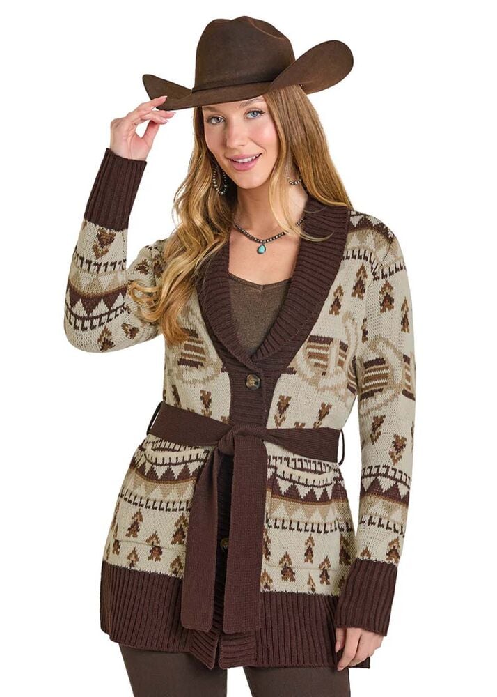 image of Women's Horse Shoe Belted Cardigan, Brown