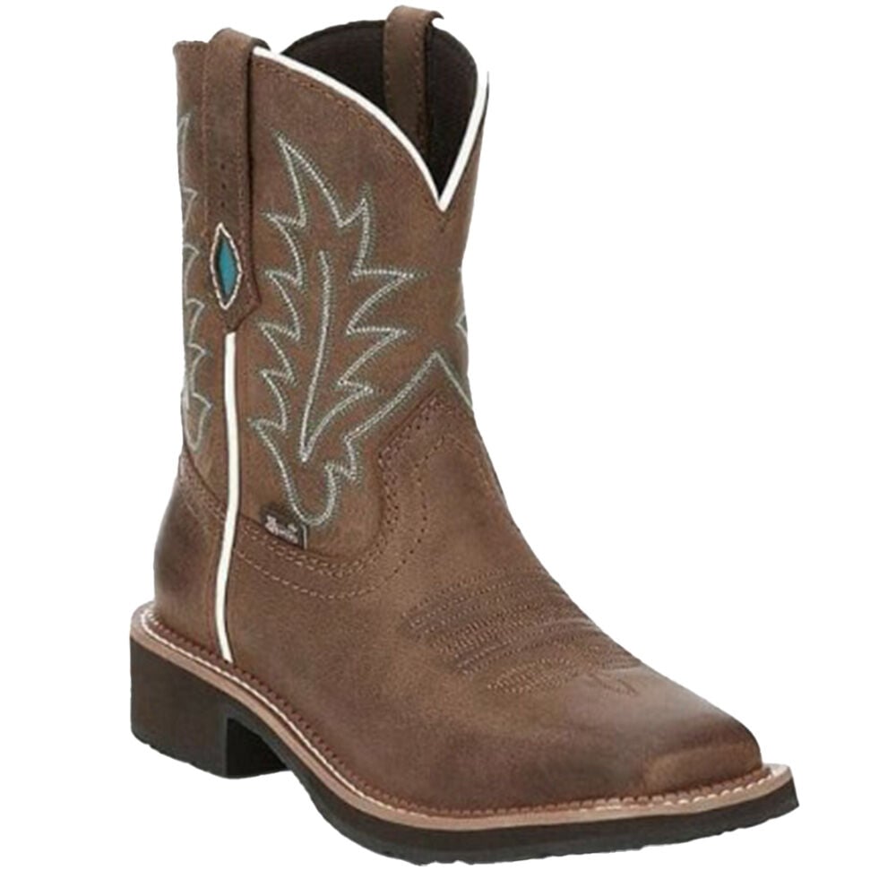 image of Women's 8 in Ema Wide Square Toe Western Booties- Dark Brown