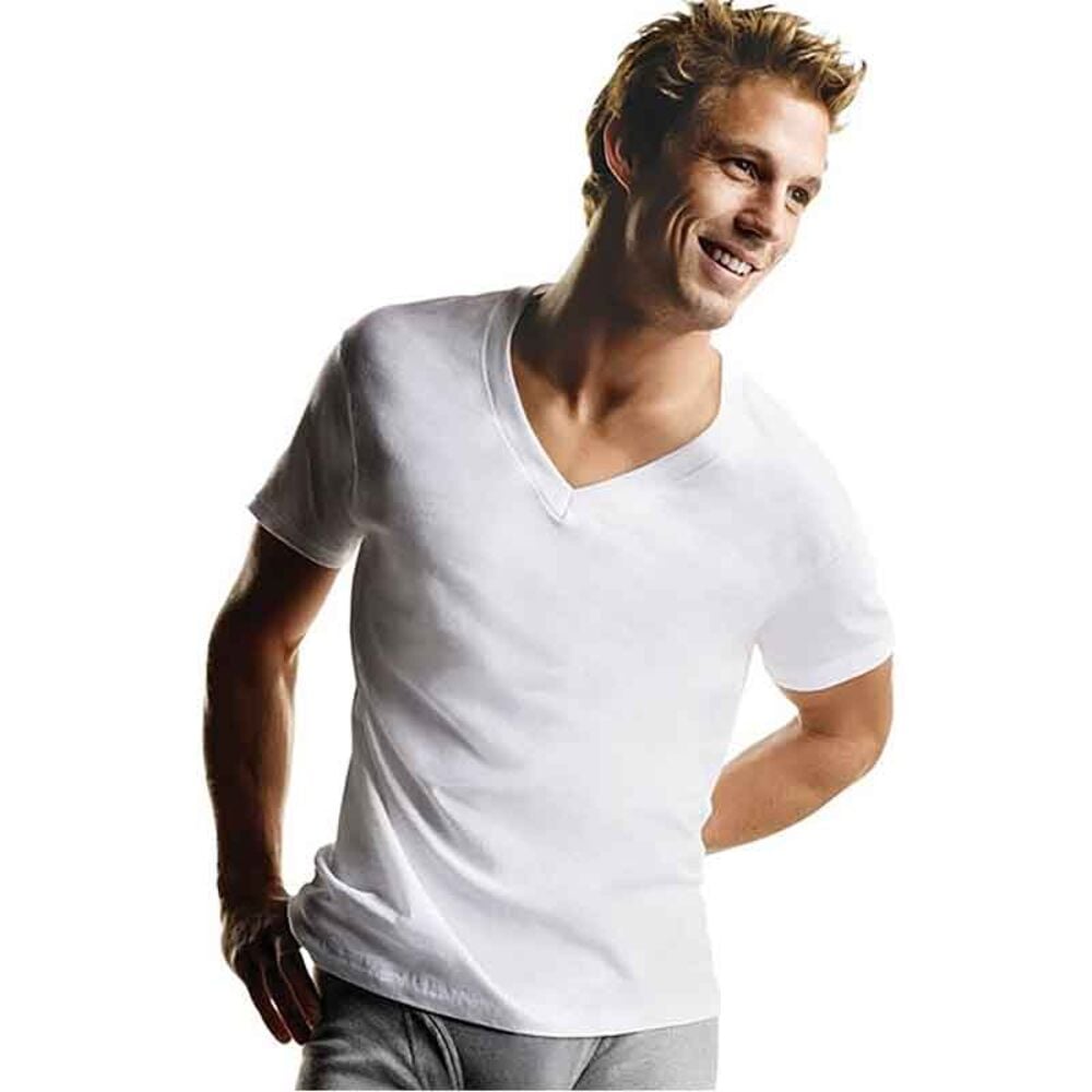 image of Men's FreshIQ ComfortSoft White V-Neck Undershirt