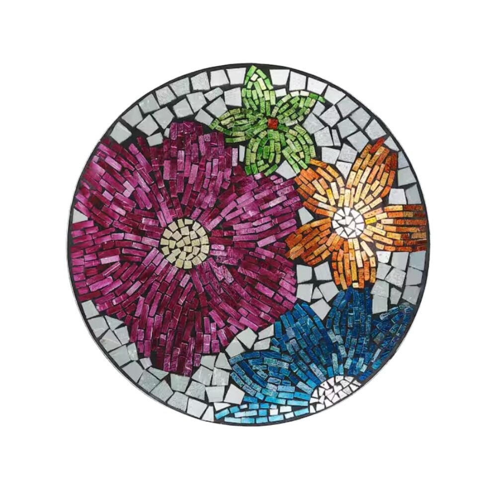 image of Metallic Floral Glass Birdbath