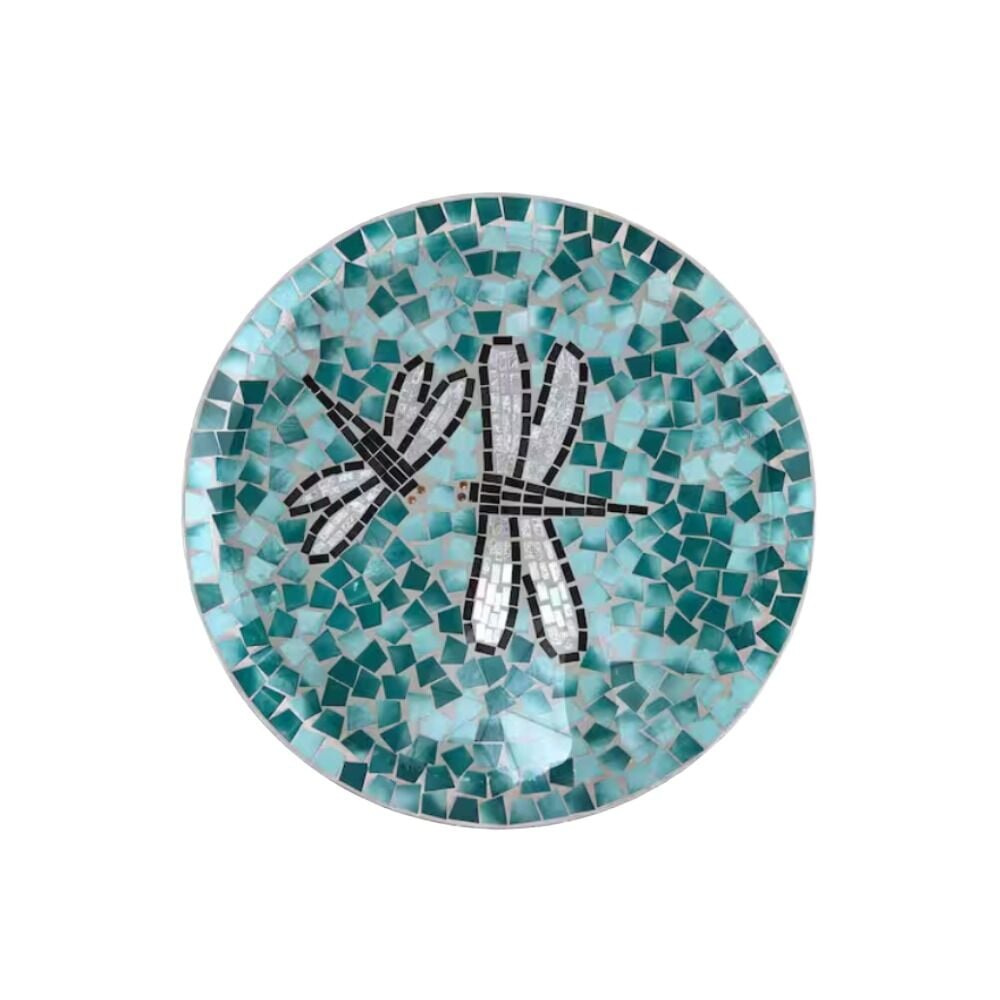 image of Mosaic Glass Dragonfly Birdbath