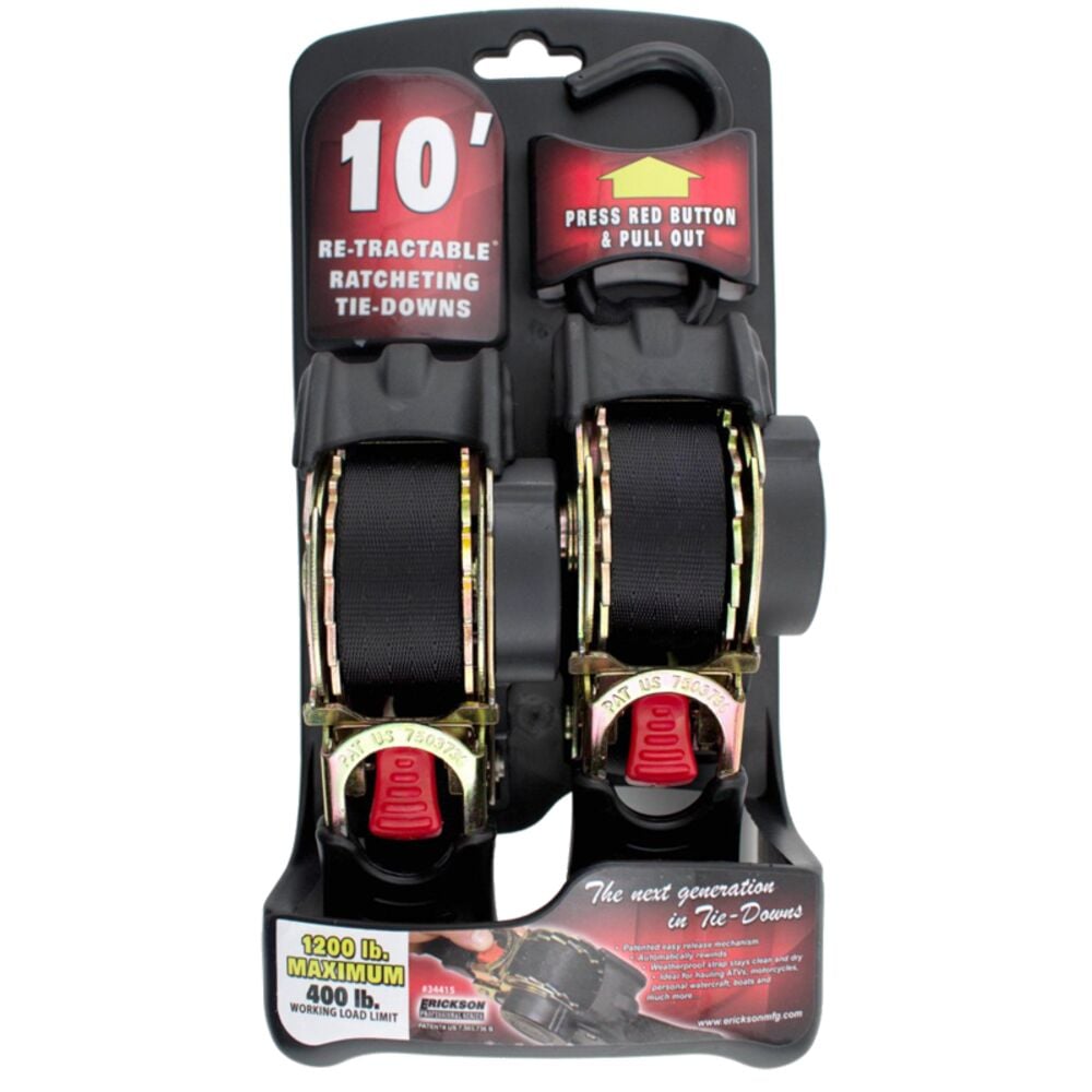 image of Re-Tractable Ratchet Strap, 1-in x 10-ft, 1200-lb, 2 pack