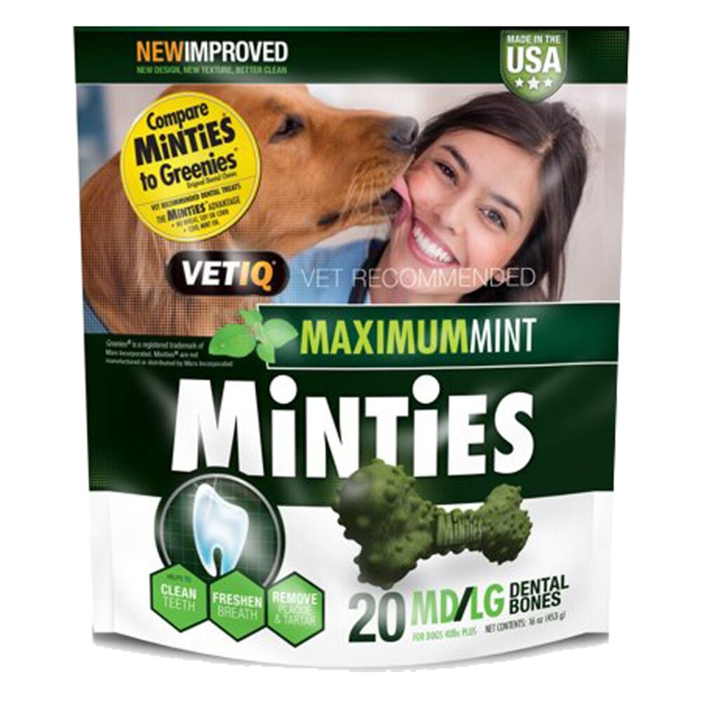 image of VetIQ Minties Medium/Large Teeth Cleaner Dental Dog Treats, 20 count