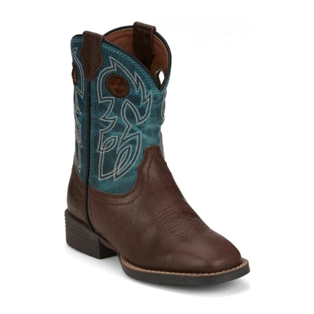 image of Boy's Walnut Brown and Turquoise Bowling Western Boots