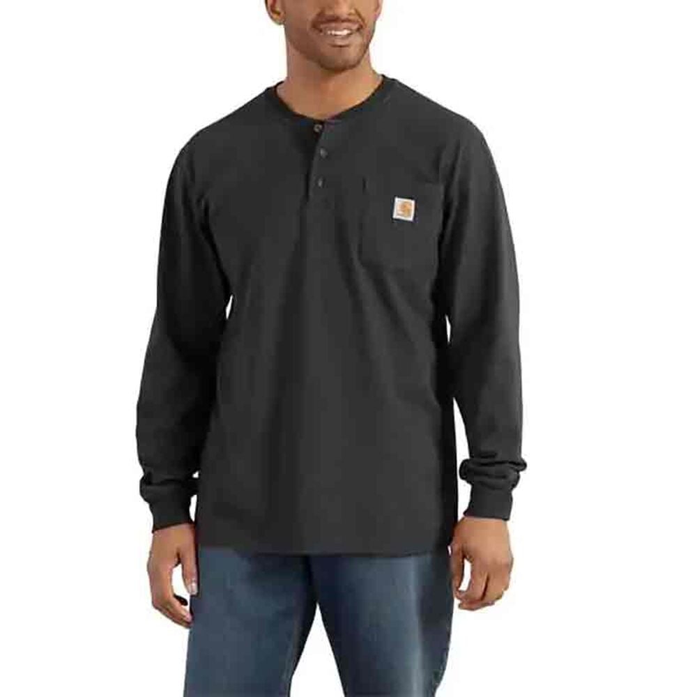 image of Men's Workwear Long Sleeve Henley Tee, Black