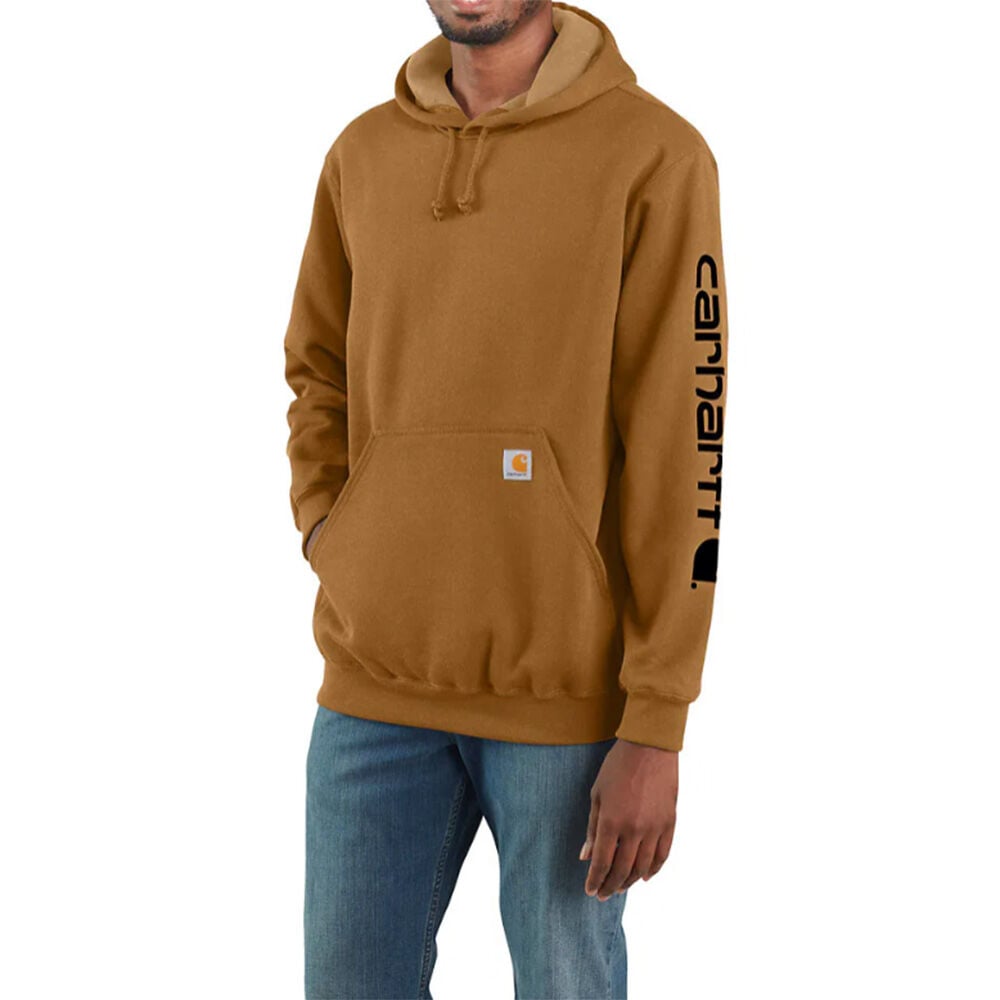 image of Men's Loose Fit Midweight Logo Sleeve Graphic Hoodie- Carhartt Brown