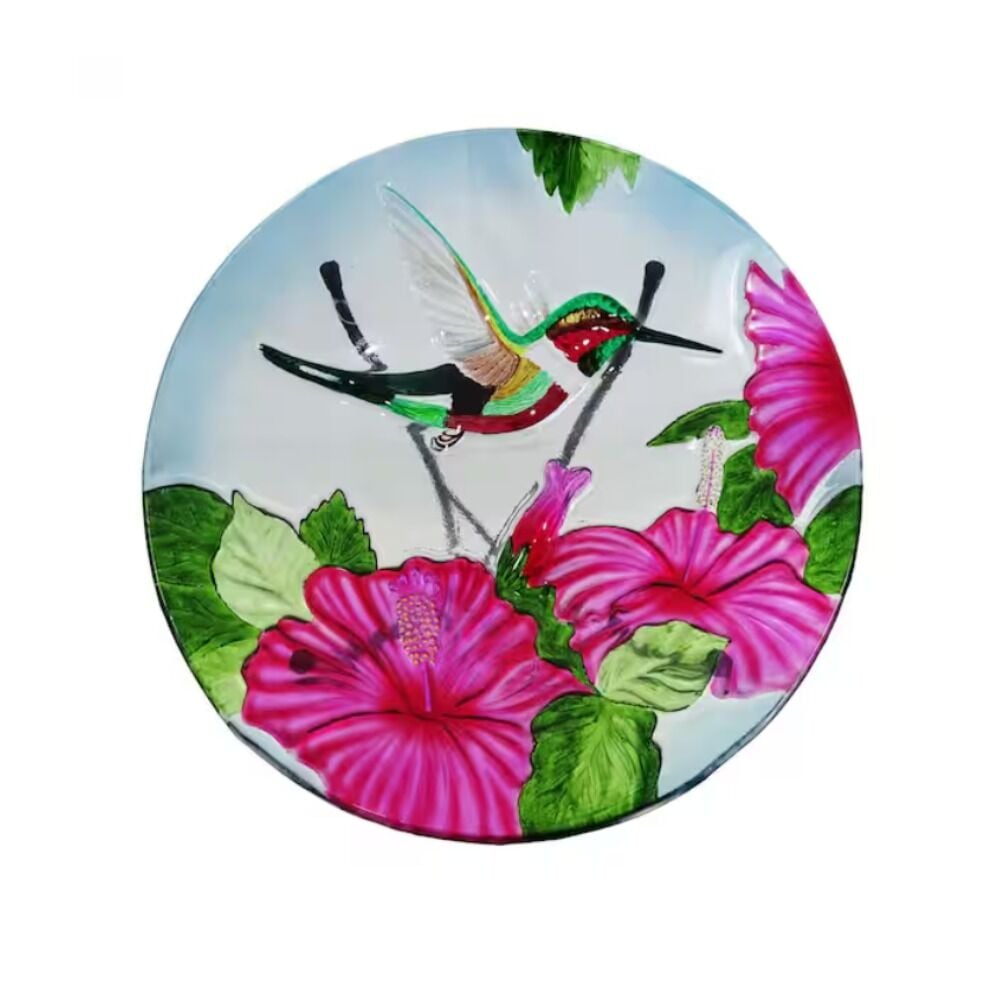 image of Glass Hummindbird Birdbath, 18 in