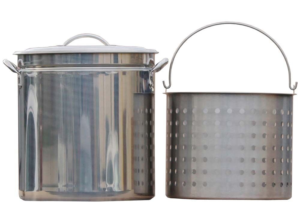 image of Stainless Steel Stock Pot with Basket and Steam Rim, 36 qt