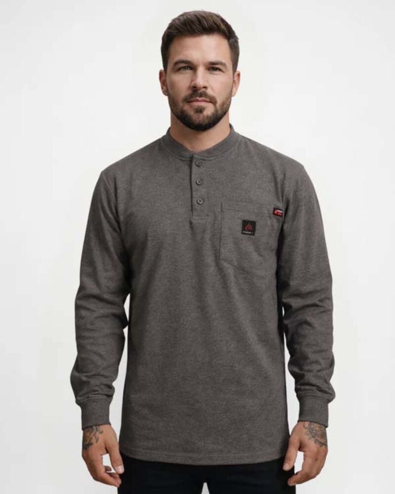 image of Men's Light Weight Henley Tshirt, Charcoal Gray