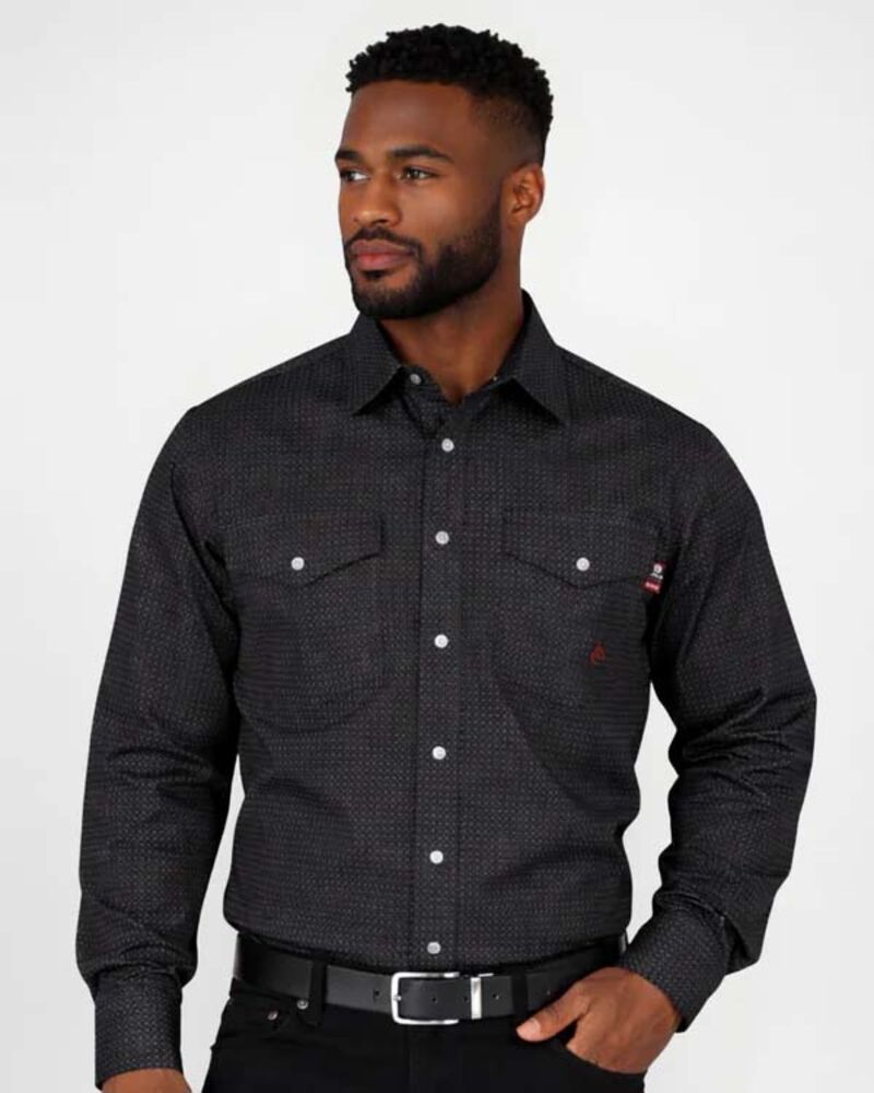 image of Men's Double Pocket Plaid Long Sleeve Snap Button Shirt, Black