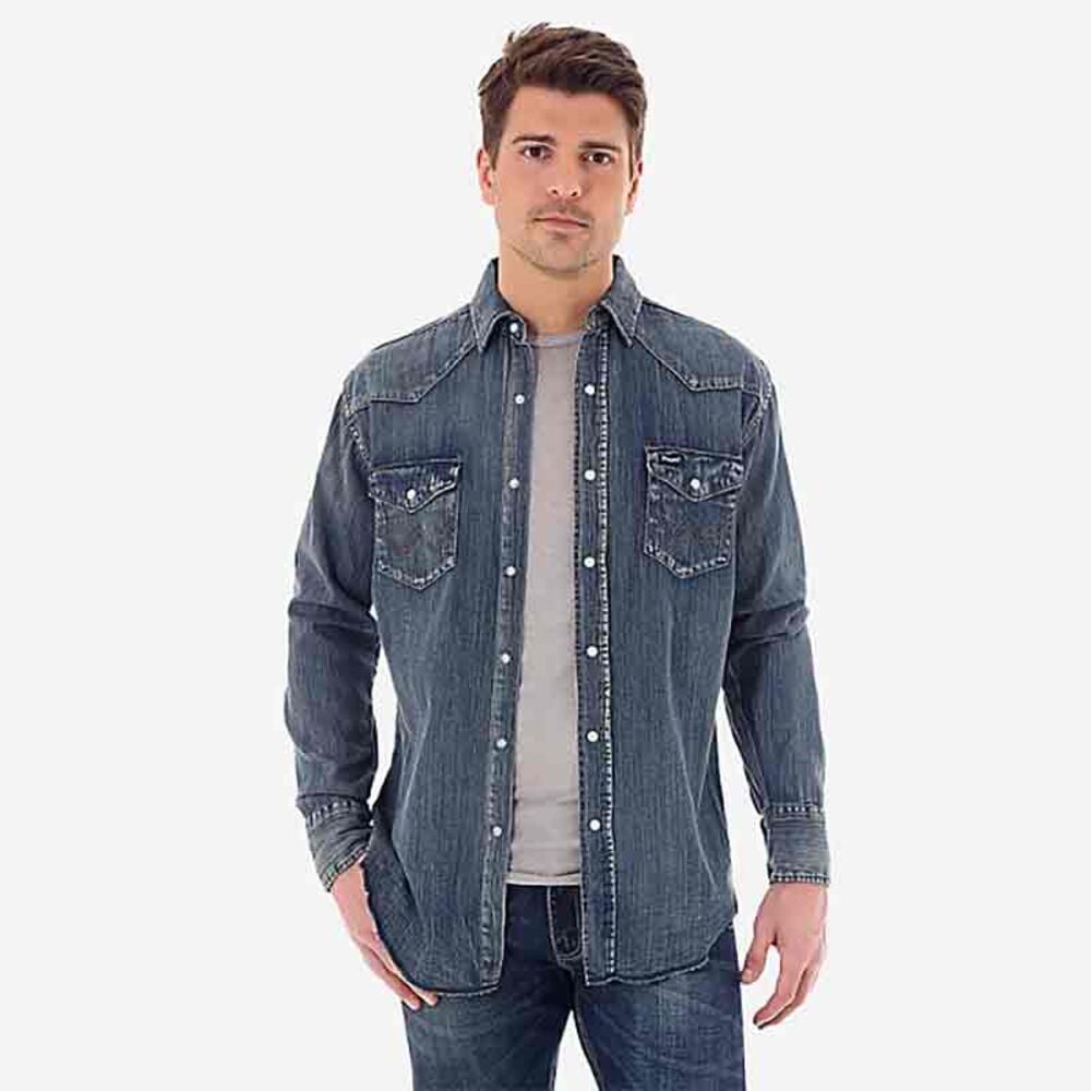 image of Men's Authentic Western Cowboy Cut Long Sleeve Snap Button Work Shirt