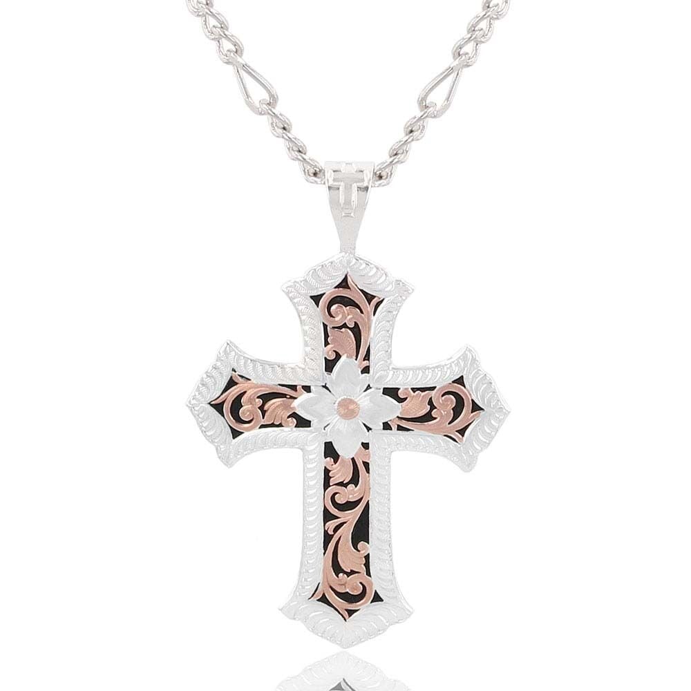 image of Antiqued Rose Gold Scalloped Cross Necklace