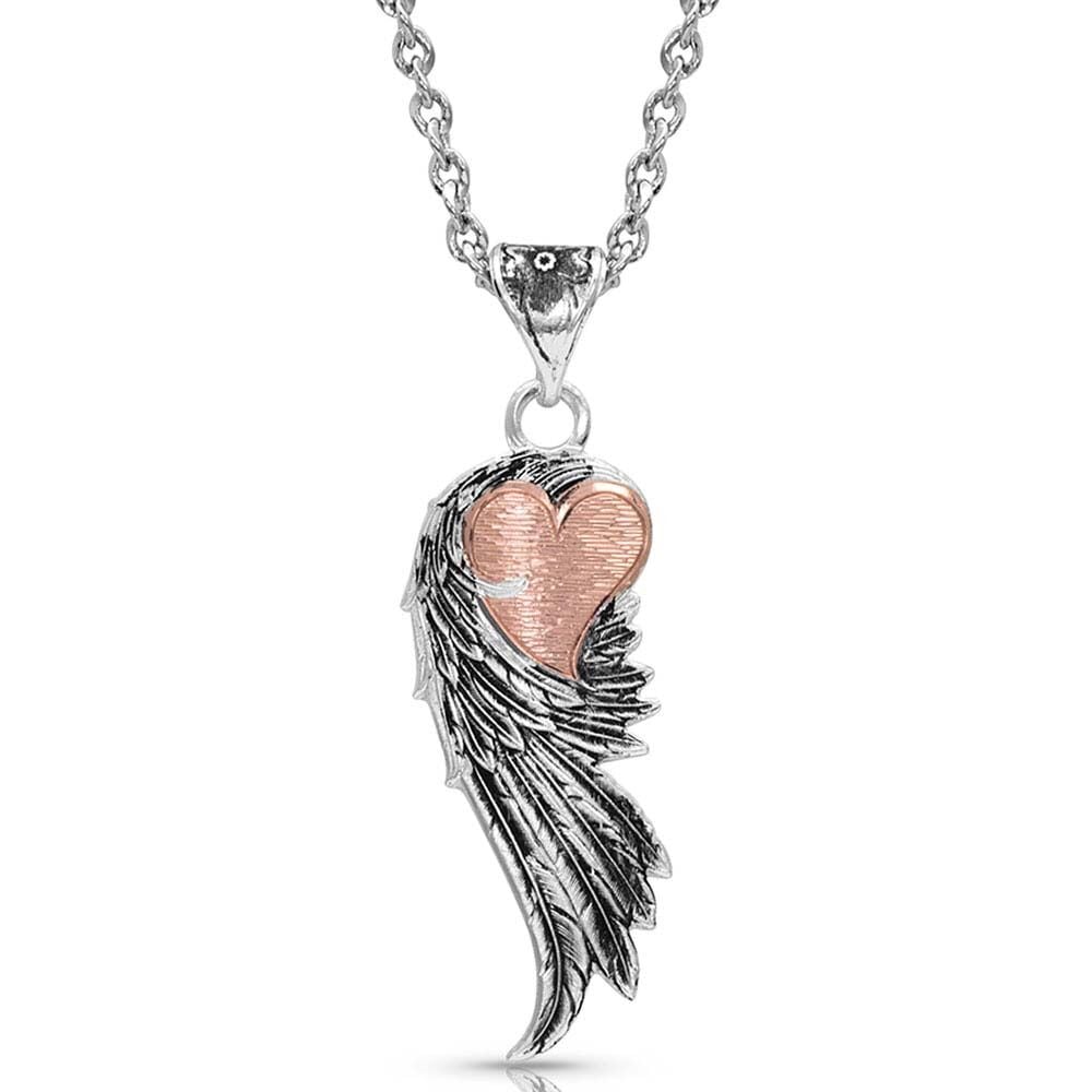 image of Rose Gold Heart Strings Feather Necklace