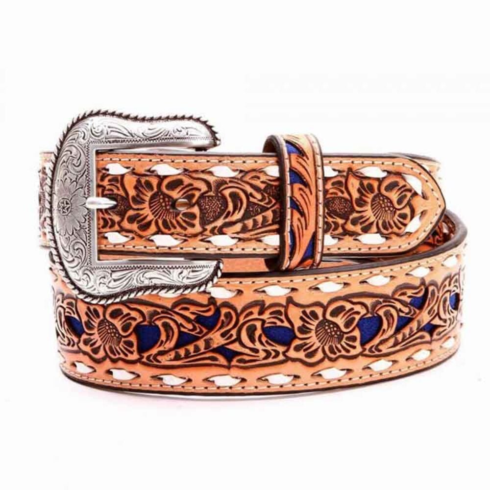 image of Floral Overlay Blue inlay Belt