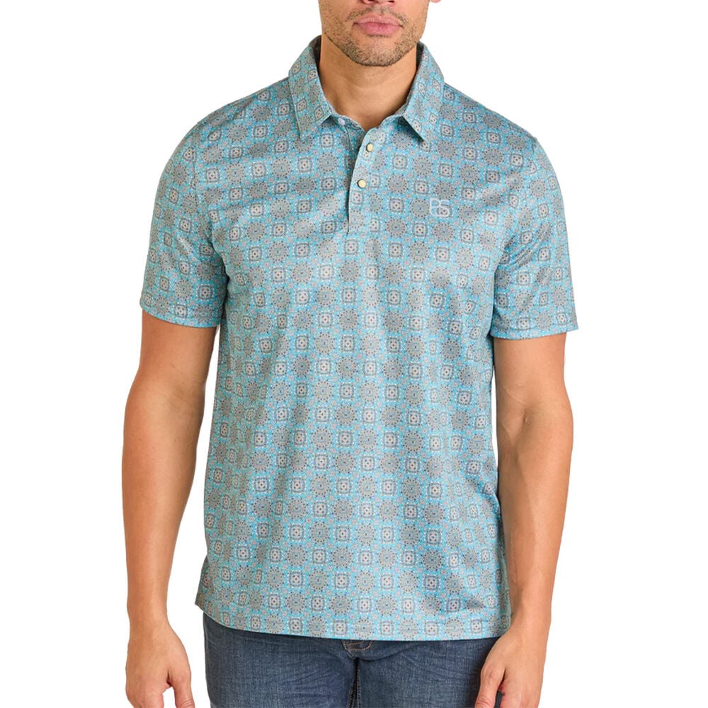 image of Men's Turquoise Medallion Print Performance Polo