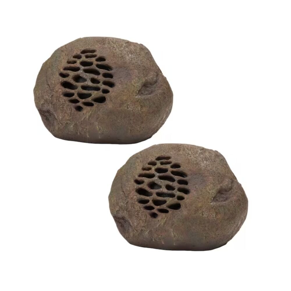 image of Outdoor Solar Bluetooth Rock Speaker - Brown, Set of 2