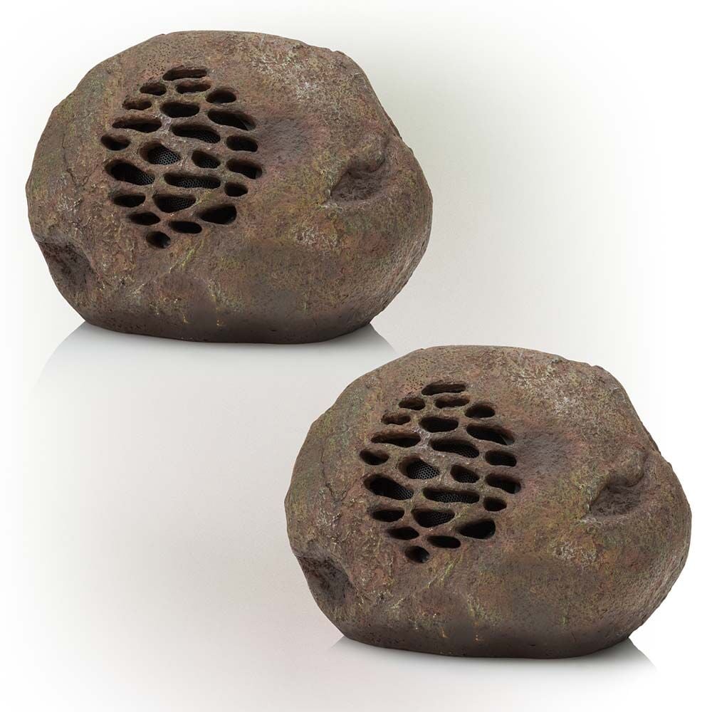 image of Outdoor Solar Bluetooth Rock Speaker - Brown, Set of 2