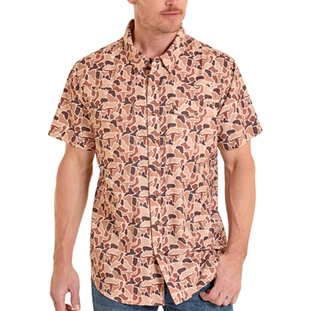 image of Men's Tek Skull Camo Print Short Sleeve Snap Shirt