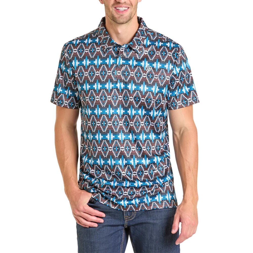 image of Men's Black Aztec Print Short Sleeve Polo Shirt