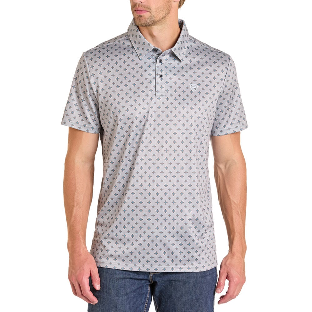 image of Men's Grey Geo Print Short Sleeve Polo Shirt