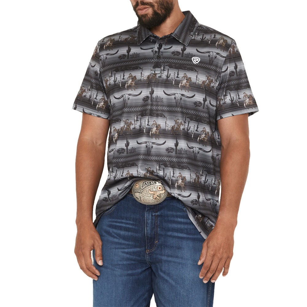 image of Men's Steerhead Print Short Sleeve Polo Shirt