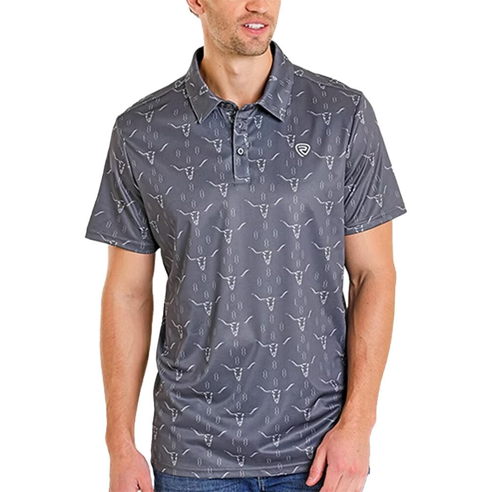 image of Mens Short Sleeve Longhorn Print Polo
