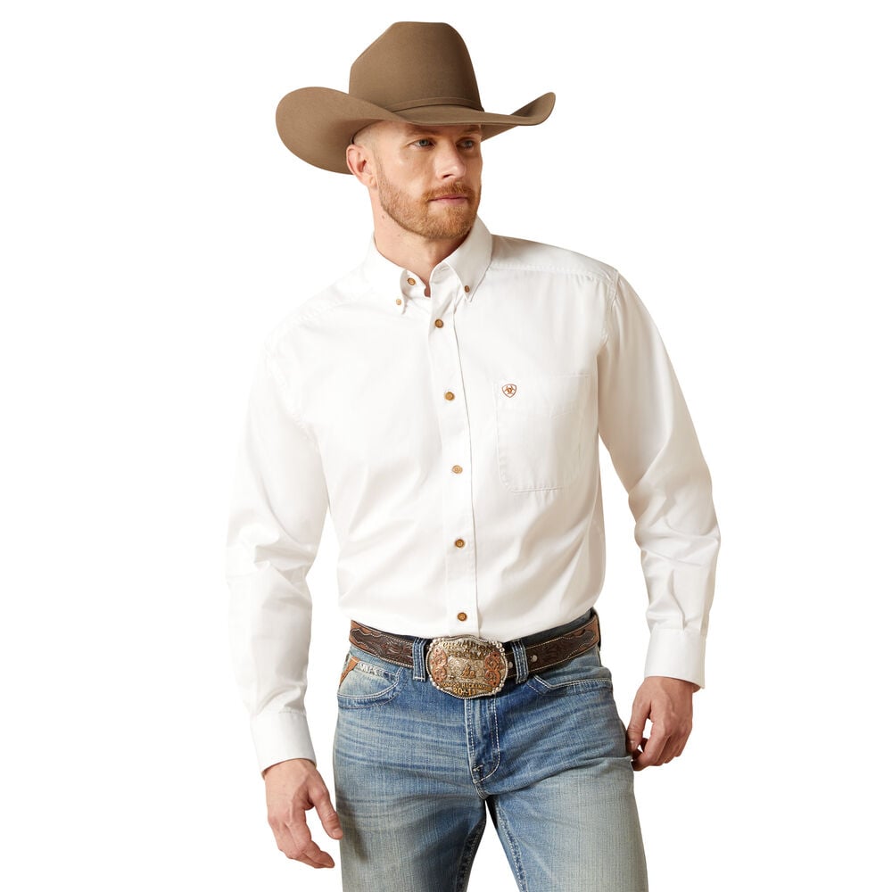 image of Men's White Solid Twill Classic Fit Shirt