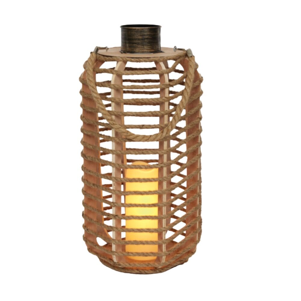image of Wooden Hemp Rope Lantern Decor