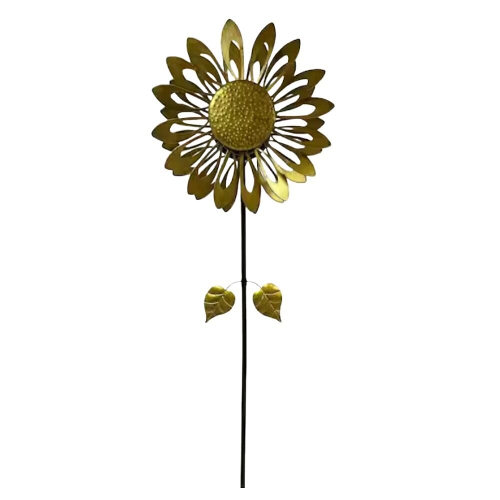 image of Antique Kinetic Sunflower Wind Spinner Stake, Yellow