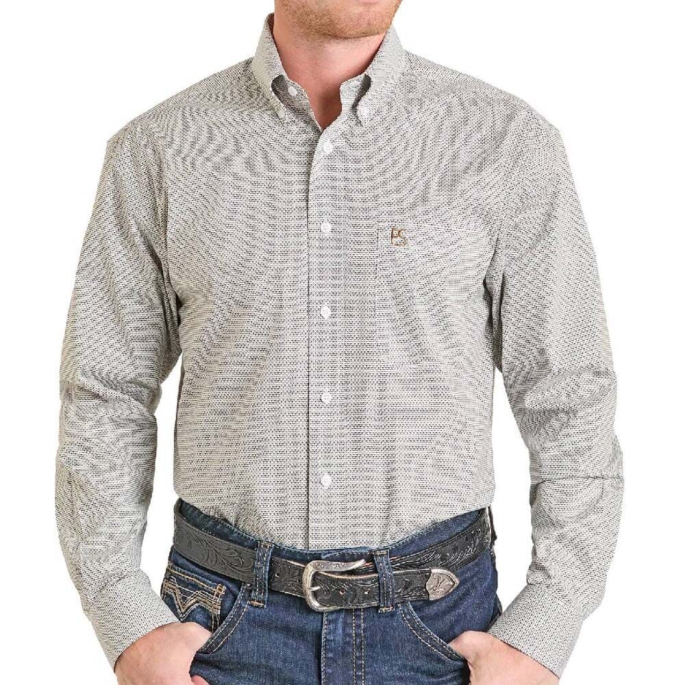 image of Men's Snap Button Short Sleeve Shirt, Ecru