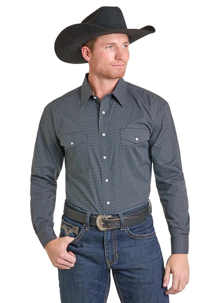 image of Men's Snap Button Long Sleeve Shirt, Black