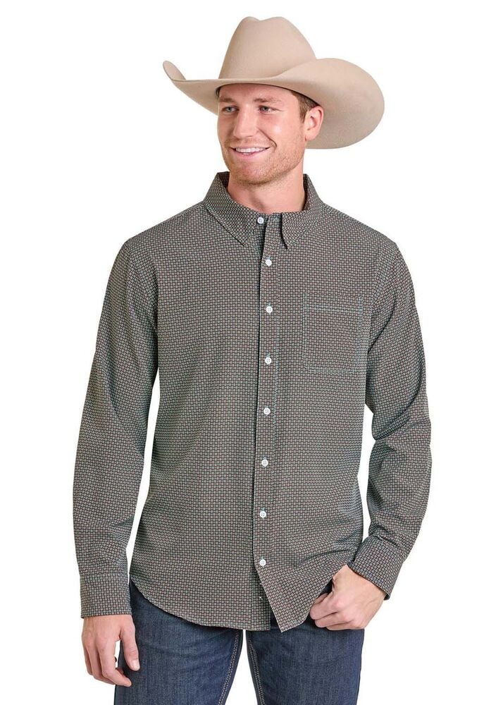 image of Men's Button Down Long Sleeve Shirt, Brown