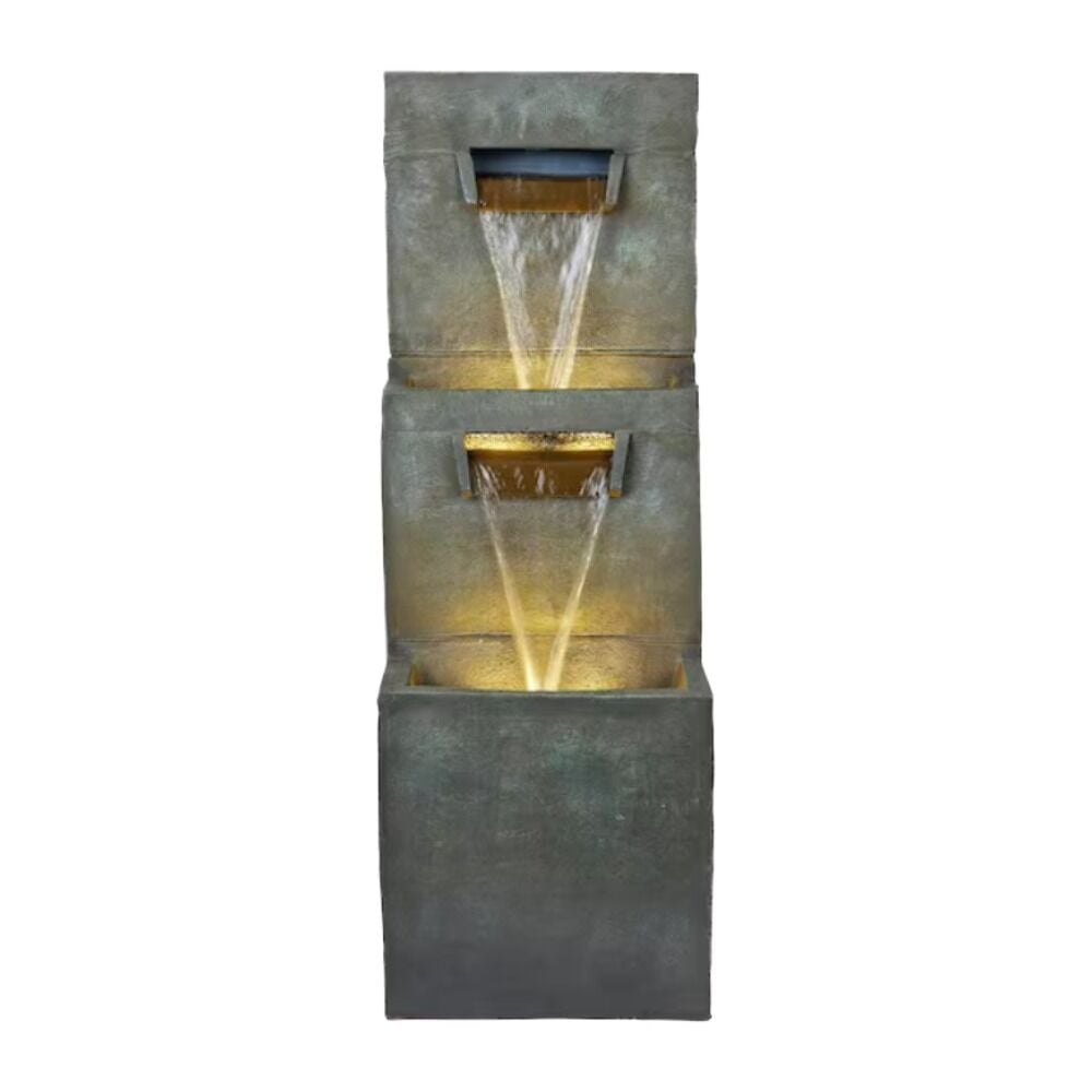 image of 2 Tiered Polyresin Modern Stone Wall Fountain