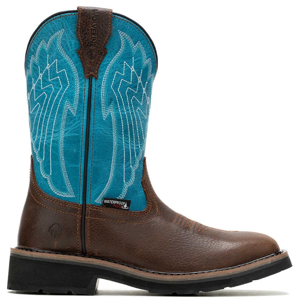 image of Women's Rancher Eagle Waterproof Steel-Toe Wellington Work Boots- Brown/Teal