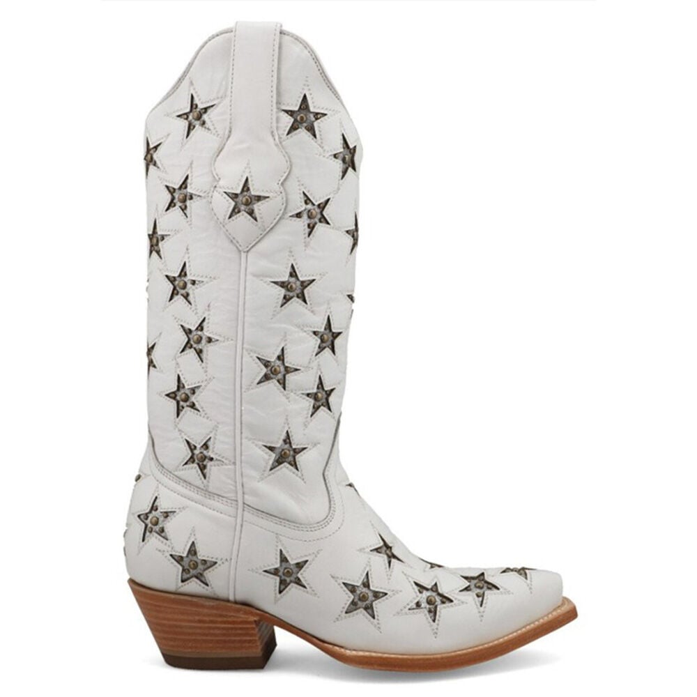 image of Women's Inlaid Studded Snip Toe Marfa Boots- White/Silver