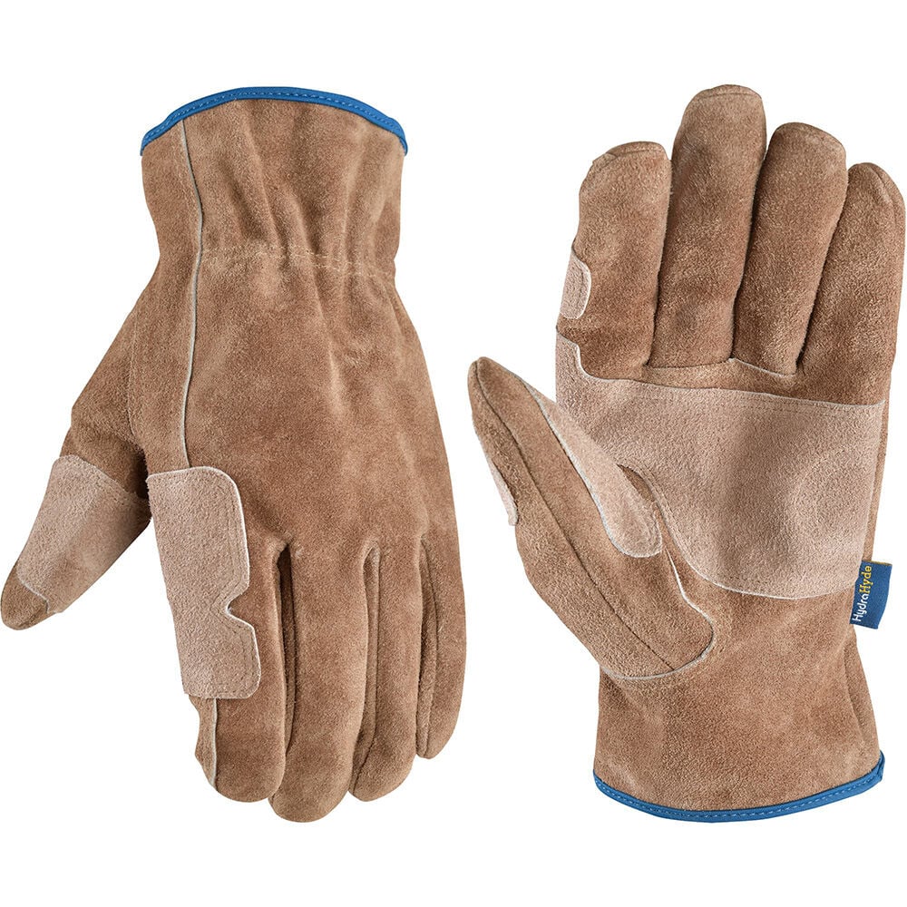 image of Men's HydraHyde Leather Shirred Wrist Gloves, Brown