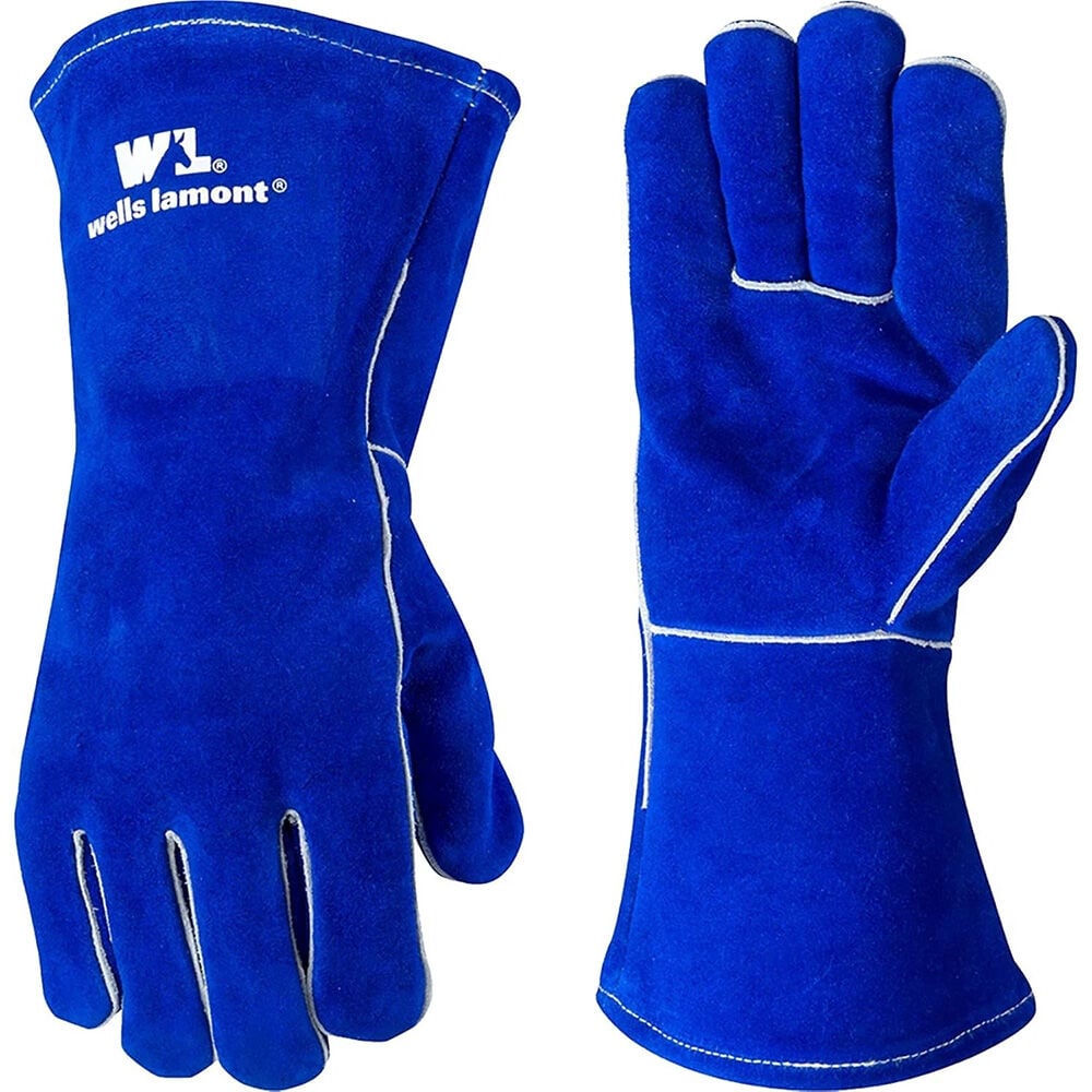 image of Men's Blue Lined Leather Welding Gloves