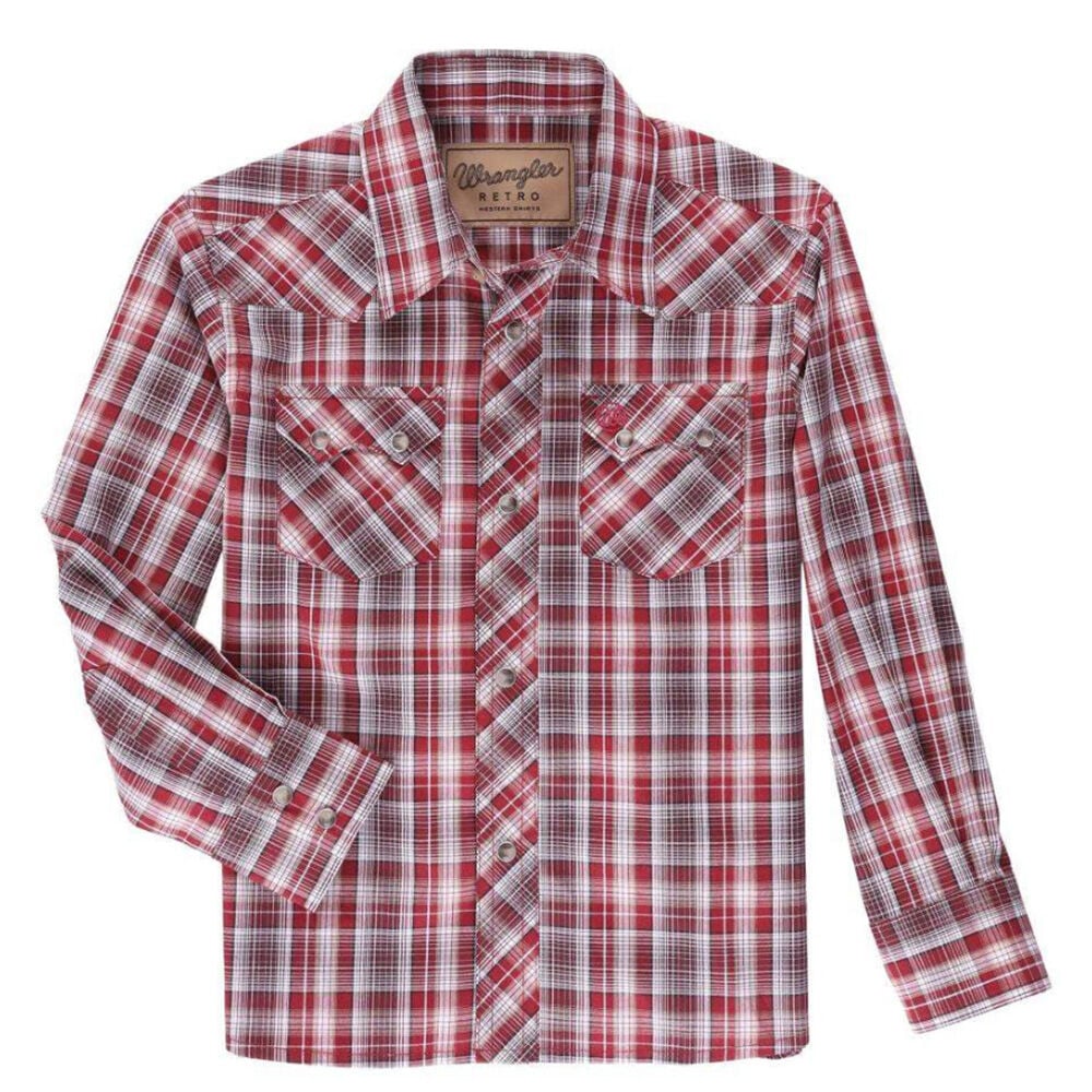 image of Boy's Retro Plaid Long Sleeve Shirt