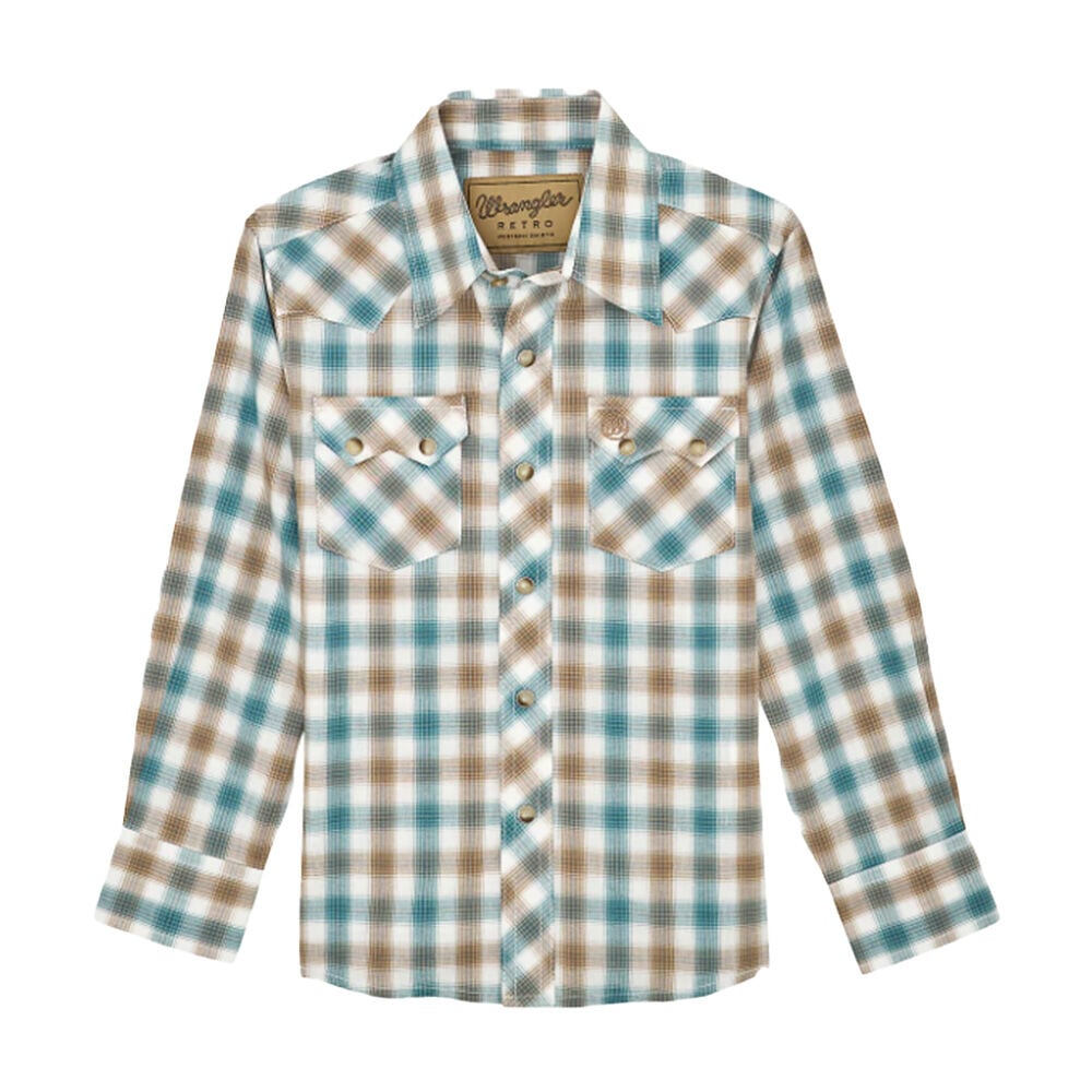 image of Boy's Retro Plaid Western Long Sleeve Shirt