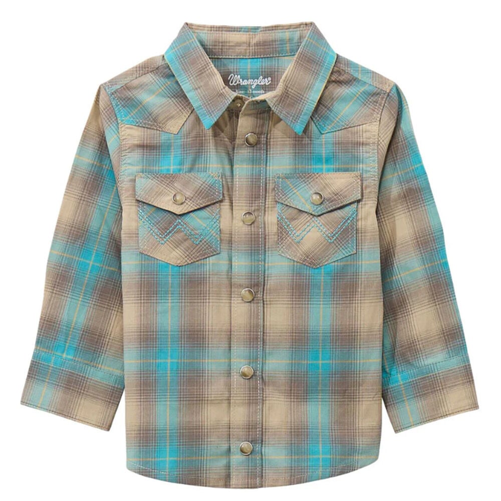 image of Boy's Retro Plaid Long Sleeve Snap Shirt